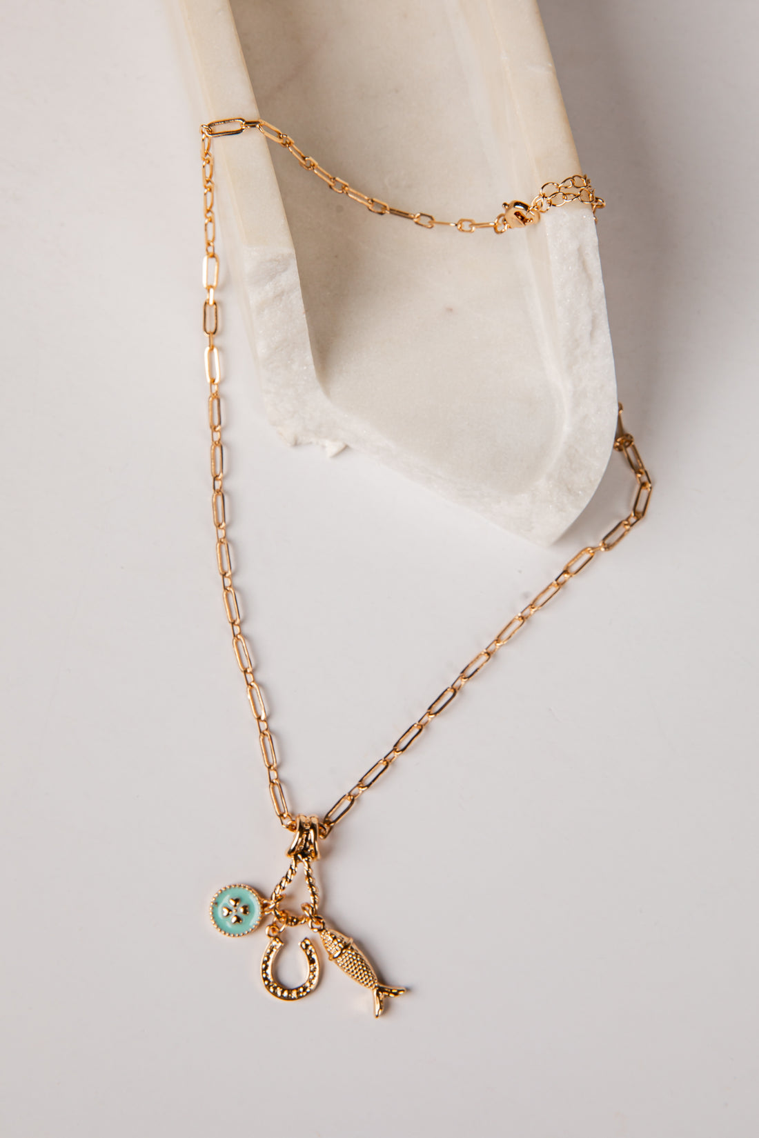 Lillian Mint Charm Gold Necklace