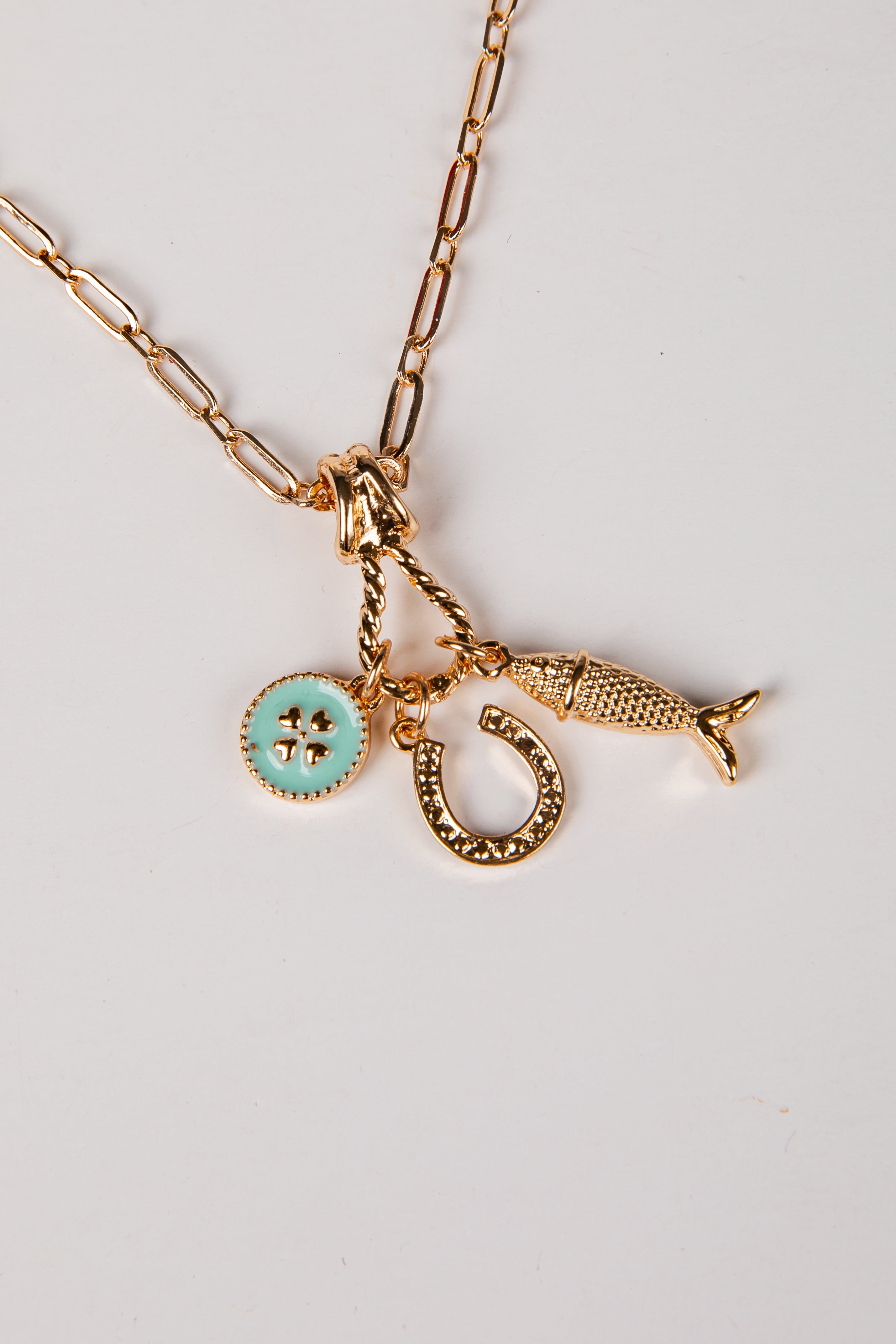 Lillian Mint Charm Gold Necklace