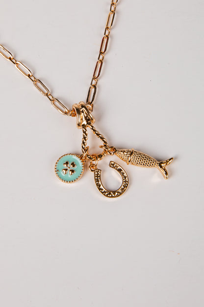 Lillian Mint Charm Gold Necklace