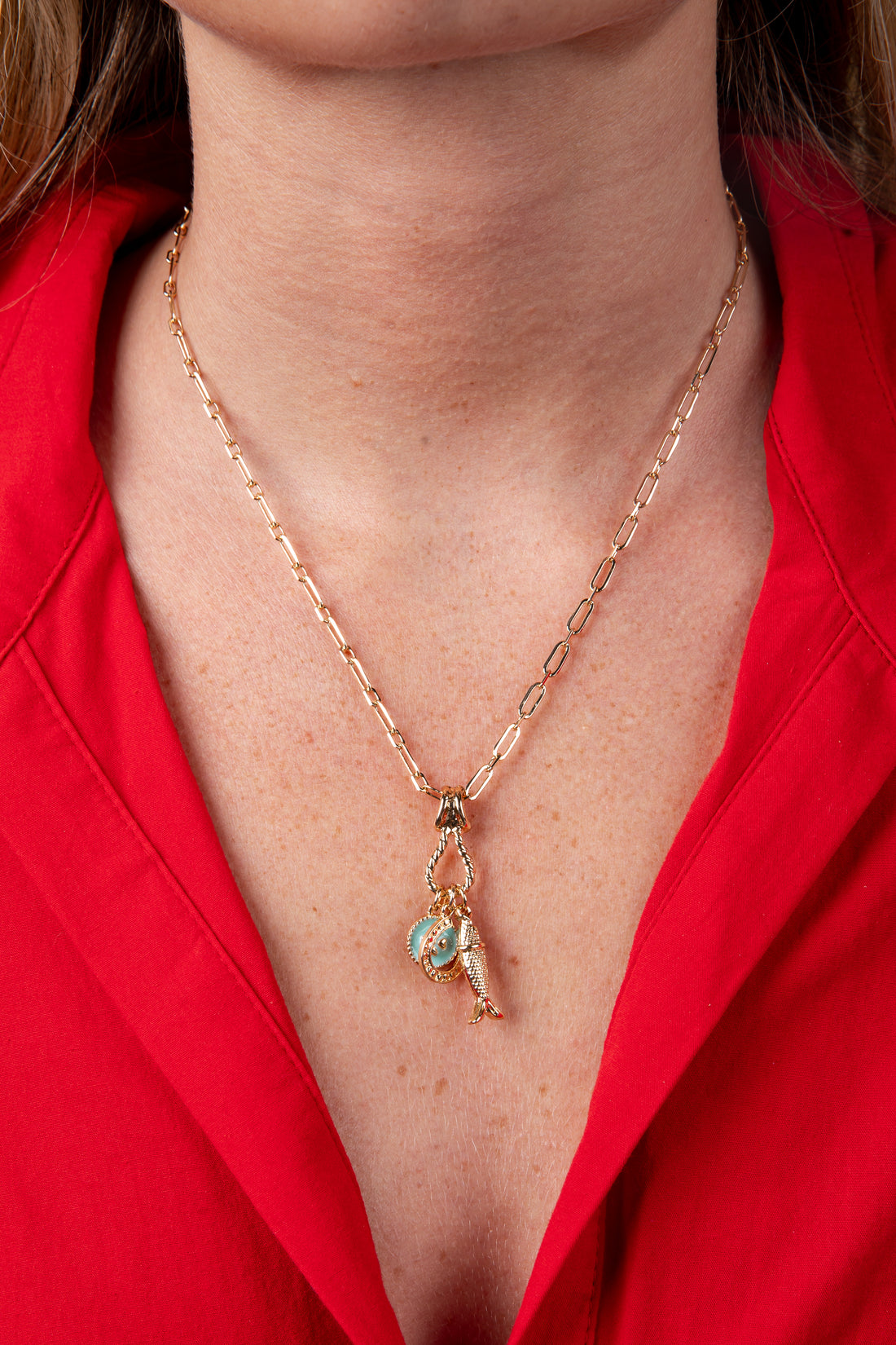 Lillian Mint Charm Gold Necklace