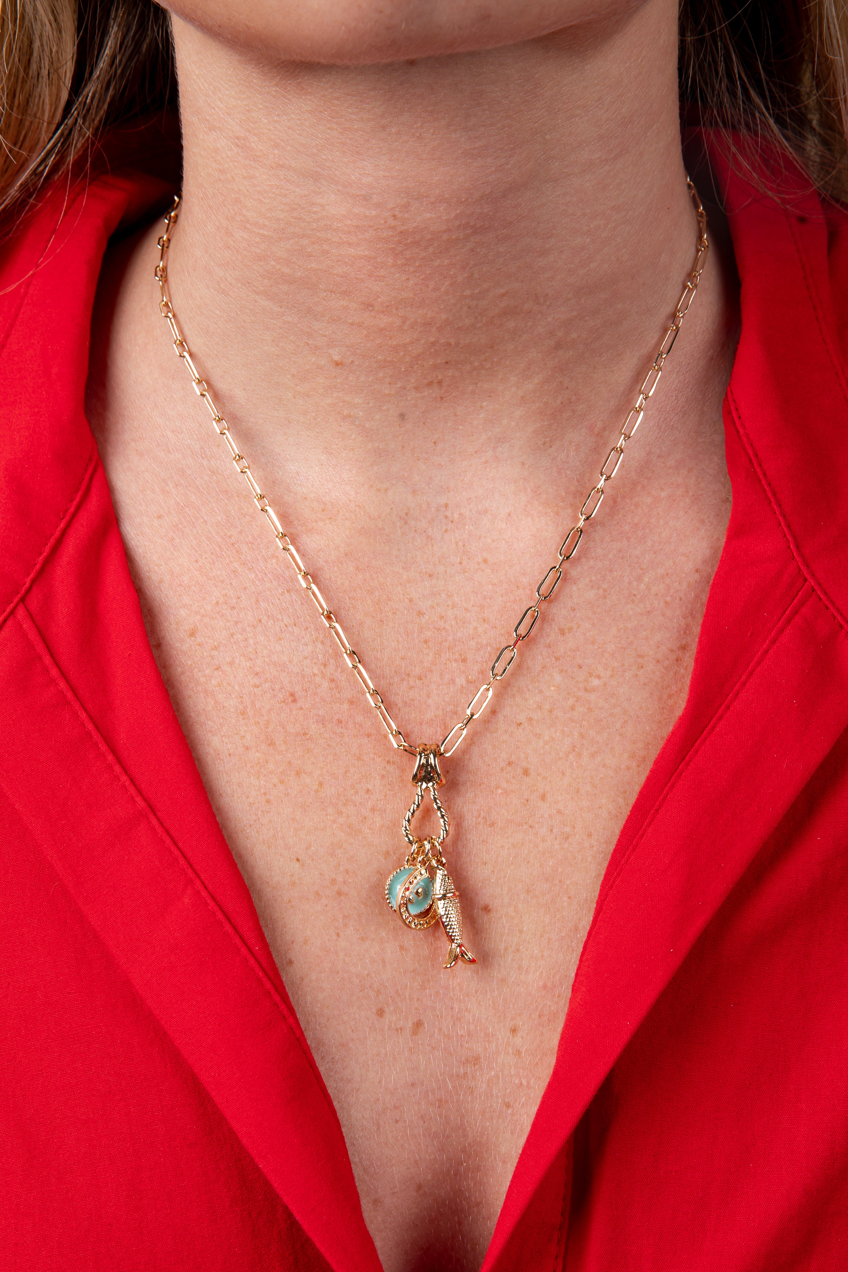 Lillian Mint Charm Gold Necklace