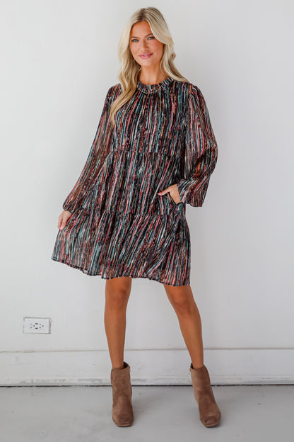 Beautifully Poised Black Striped Tiered Mini Dress