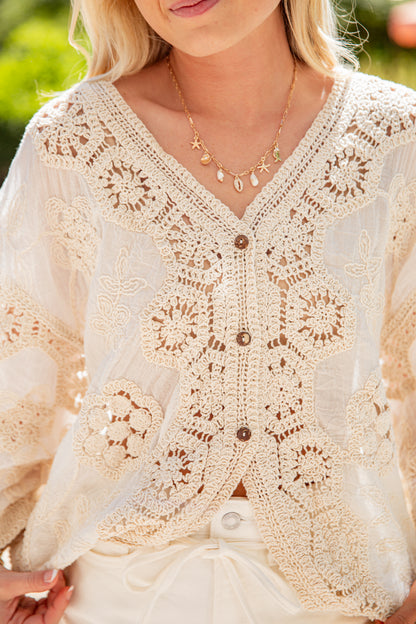 Coastal Keepsake Natural Crochet Knit Top