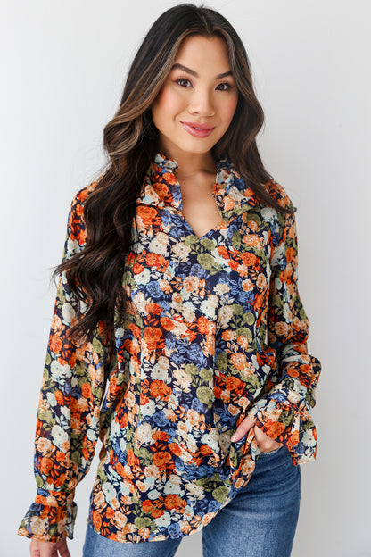 cute Navy Floral Blouse for women