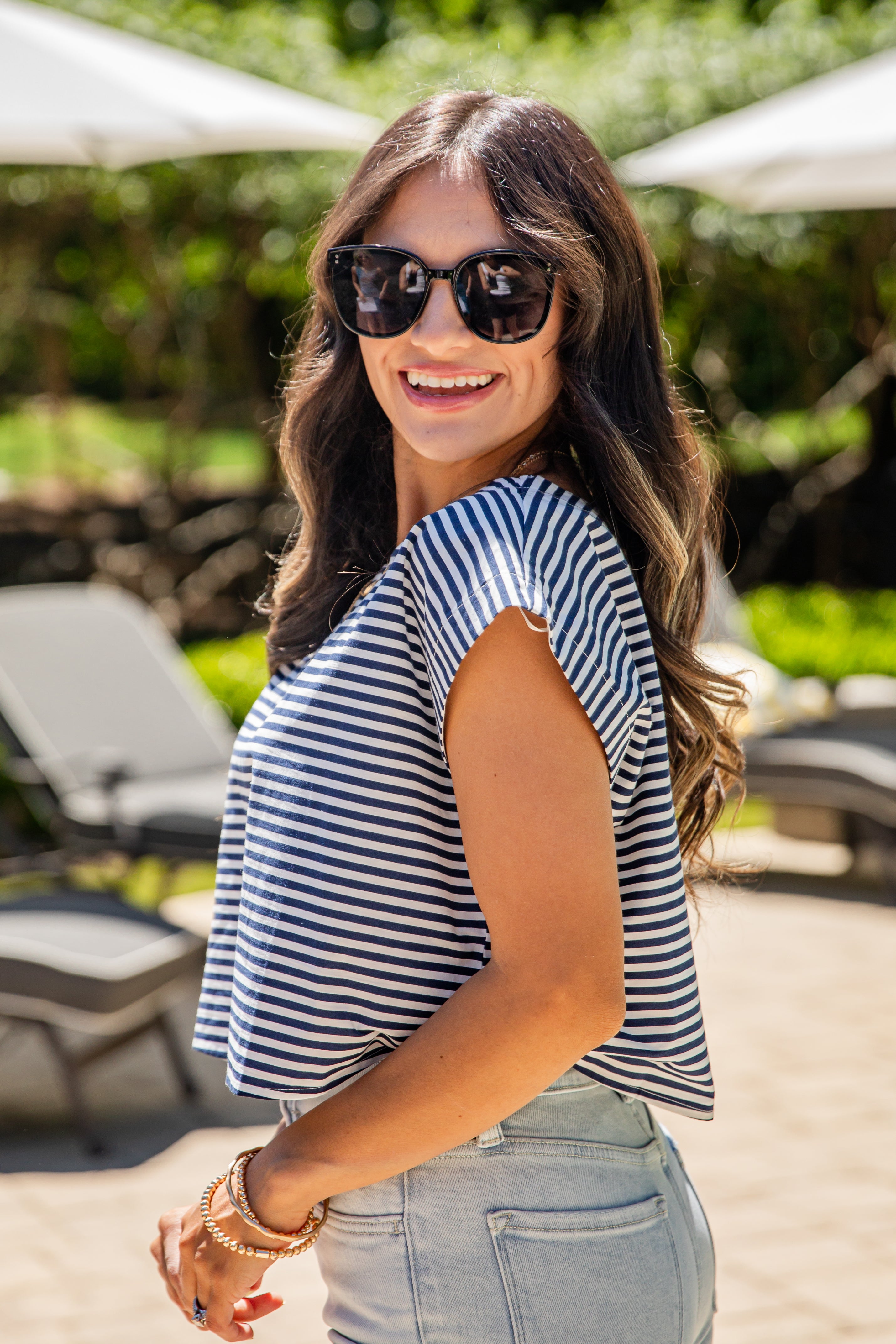 Happiness Ahead navy and White Striped Blouse