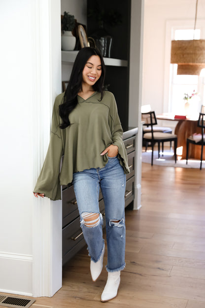 Playful Comfort Olive Hooded Top