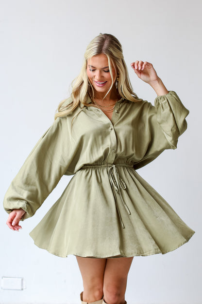 olive green Mini Dress front view