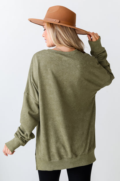 Olive Oversized Pullover back view