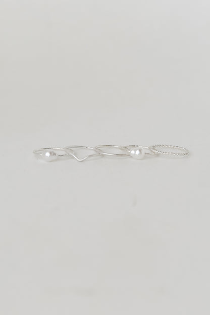 silver Pearl Ring Set
