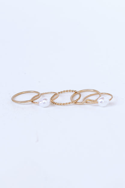 Gold Pearl Ring Set