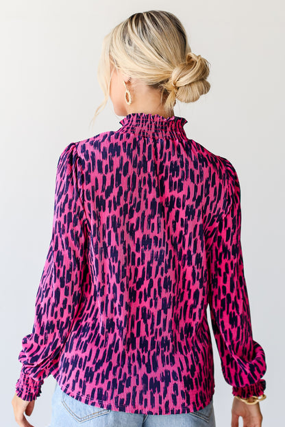 pink Plisse Mock Neck Top back view
