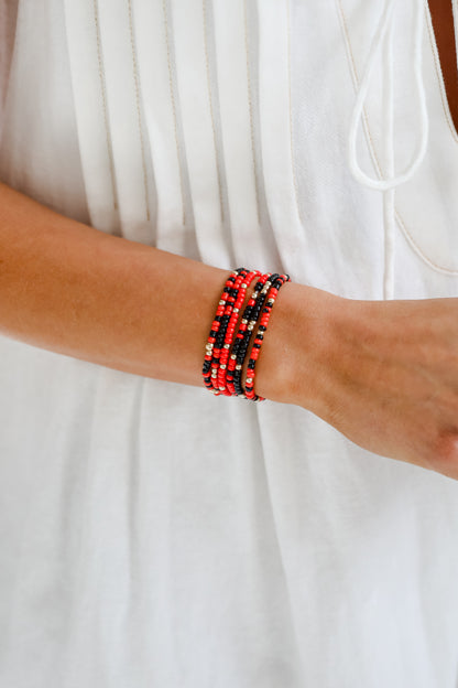 Hallie Red/Black Beaded Bracelet Set