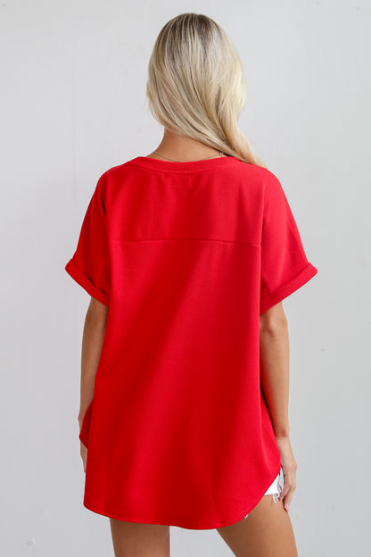 Red Georgia Ribbed Oversized Tee