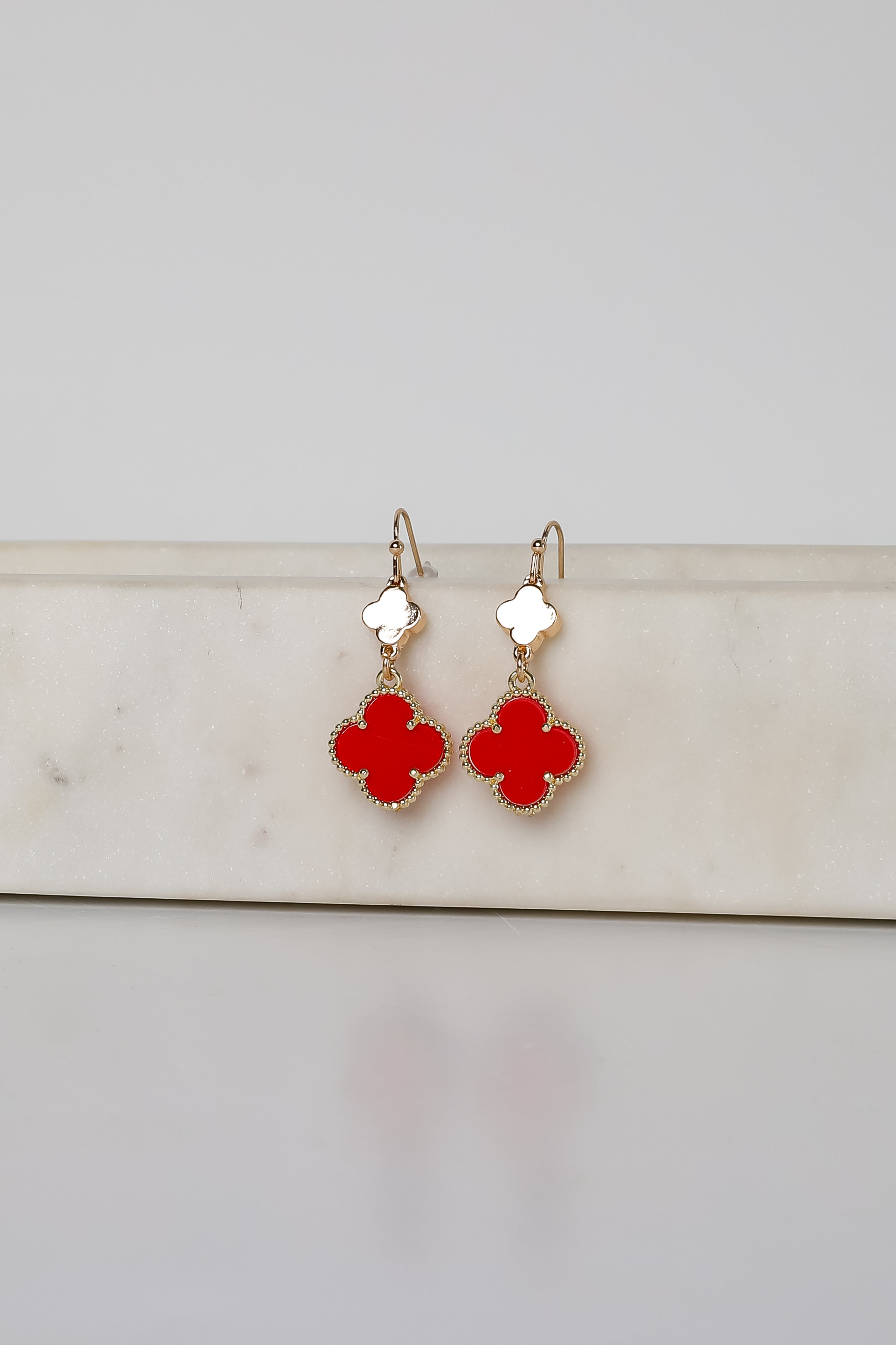 Hannah Red Quatrefoil Drop Earrings