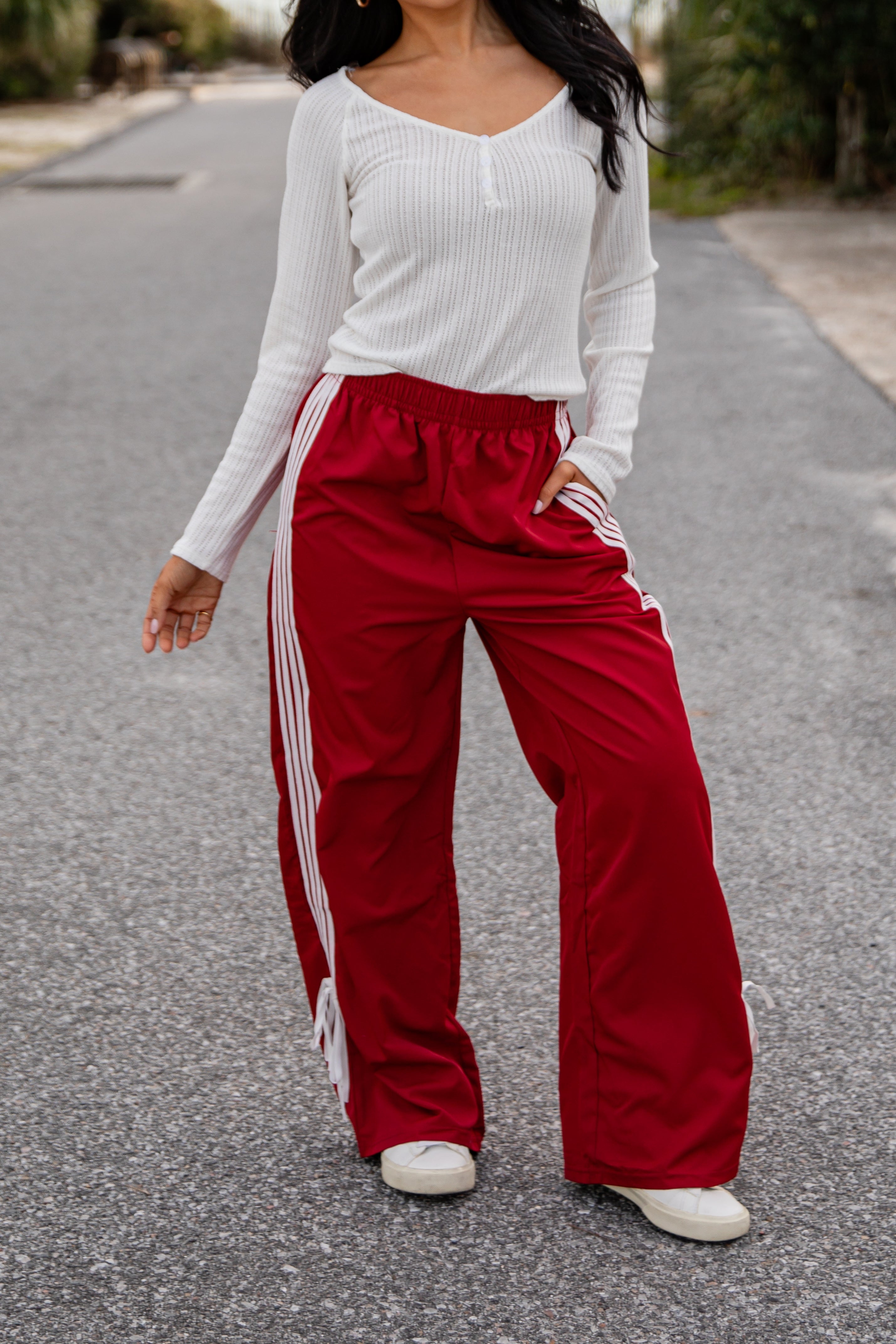 FINAL SALE - Tied to Perfection Red Side-Stripe Track Pants