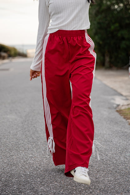 FINAL SALE - Tied to Perfection Red Side-Stripe Track Pants