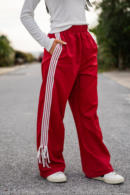 FINAL SALE - Tied to Perfection Red Side-Stripe Track Pants
