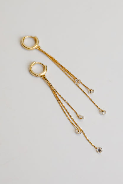 Kiara Gold Rhinestone Chain Drop Earrings