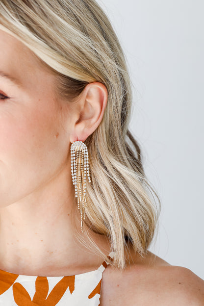 Gold Rhinestone Fringe Earrings