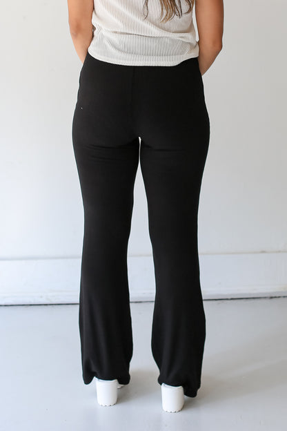 black Ribbed Flare Pants back view