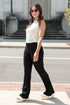 black Ribbed Flare Pants
