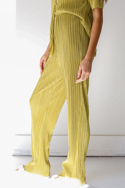 lime Plisse Satin Pants side view