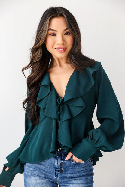 cute Hunter Green Ruffle Blouse