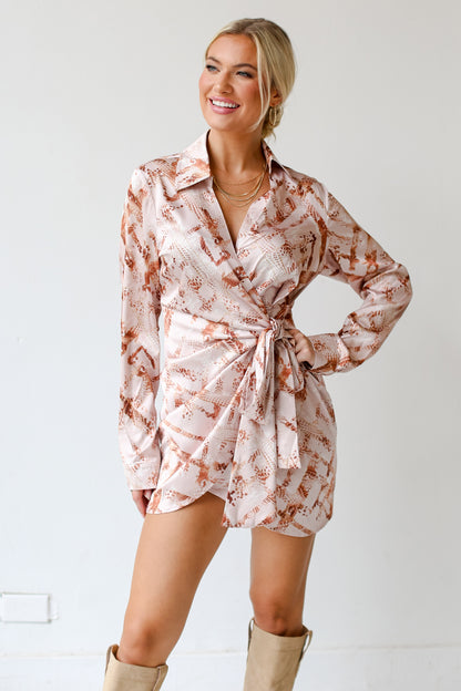 Satin Wrap Mini Dress front view