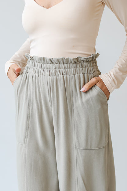 sage Paperbag Waist Pants close up view