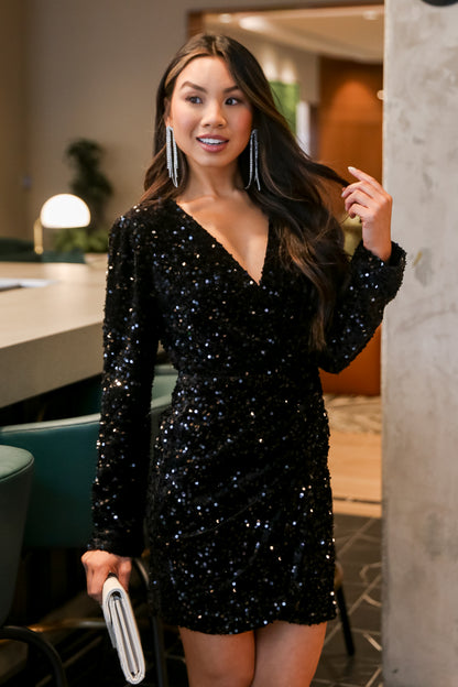 black Velvet Sequin Mini Dress front view