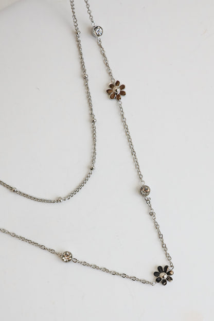 Lindsay Silver Flower Charm Layered Necklace