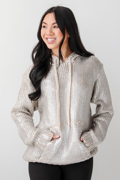 Marvelous Shine Silver Metallic Hooded Sweater