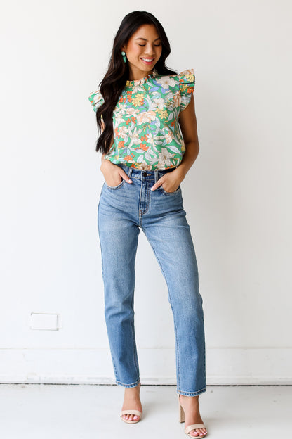 medium wash Straight Leg Jeans front view