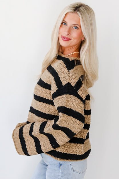 Cozy Warmth Taupe Striped Sweater