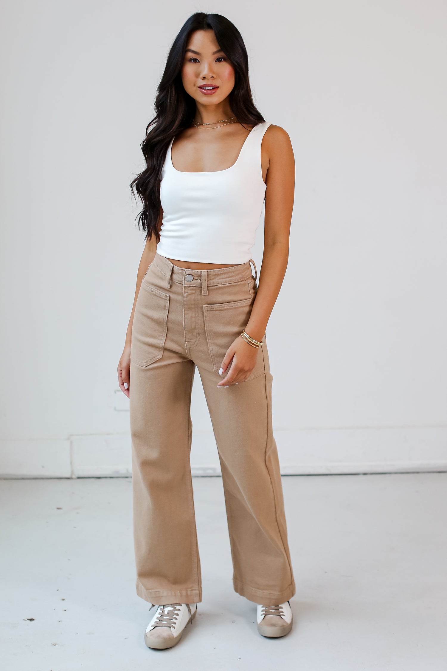 Taupe Wide Leg Jeans  on dress up model