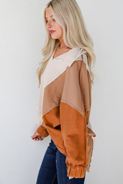 Casual Favorite Color Block Collared Top