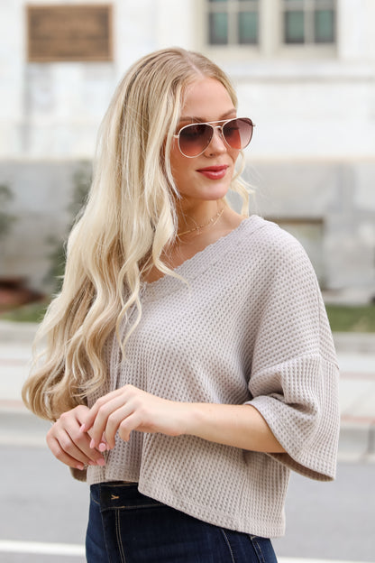 Effortless Mode Taupe Waffle Knit Tee