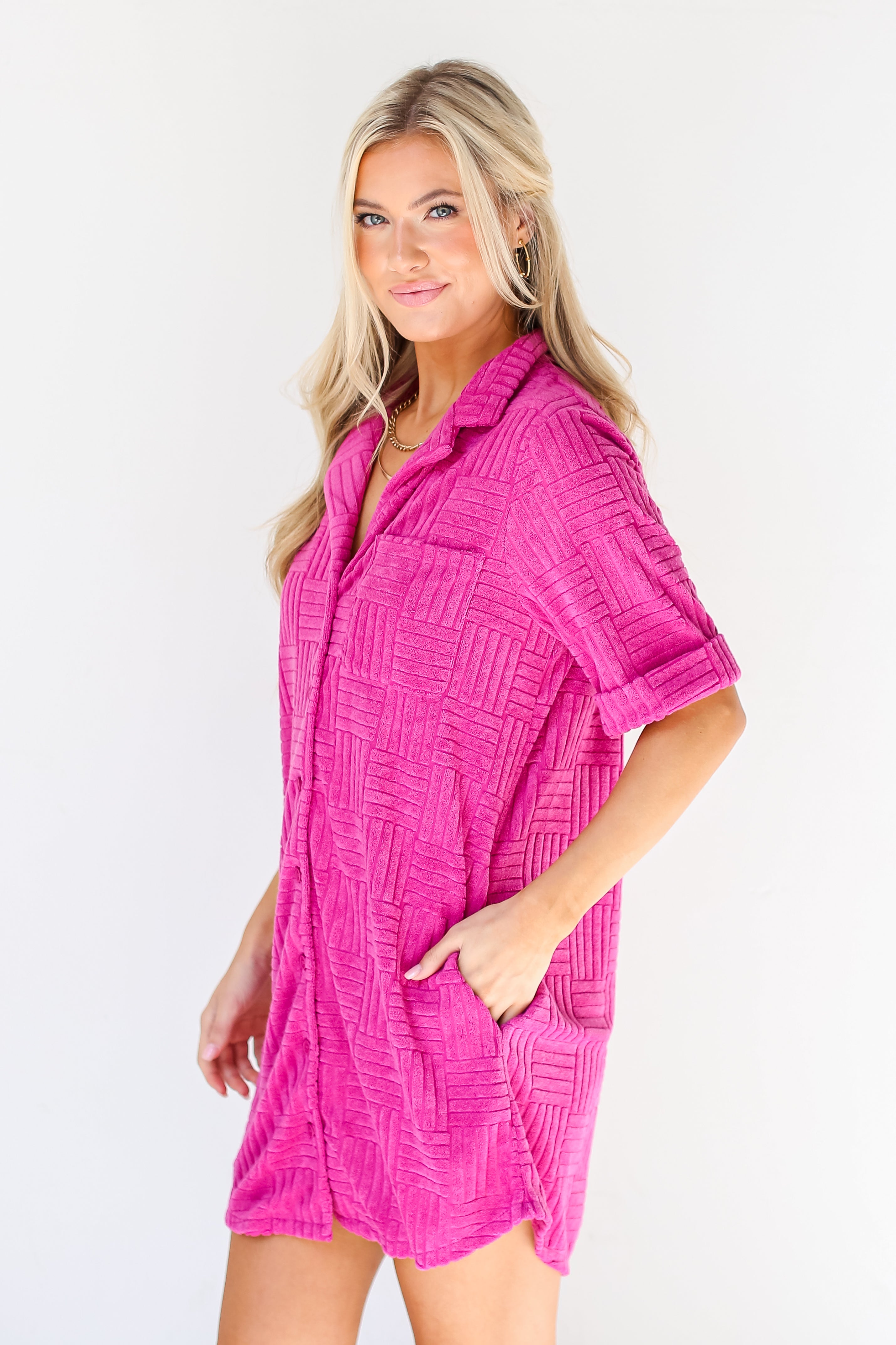 pink Terry Cloth Mini Dress side view