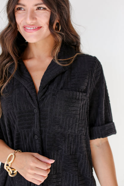 black Terry Cloth Mini Dress close up