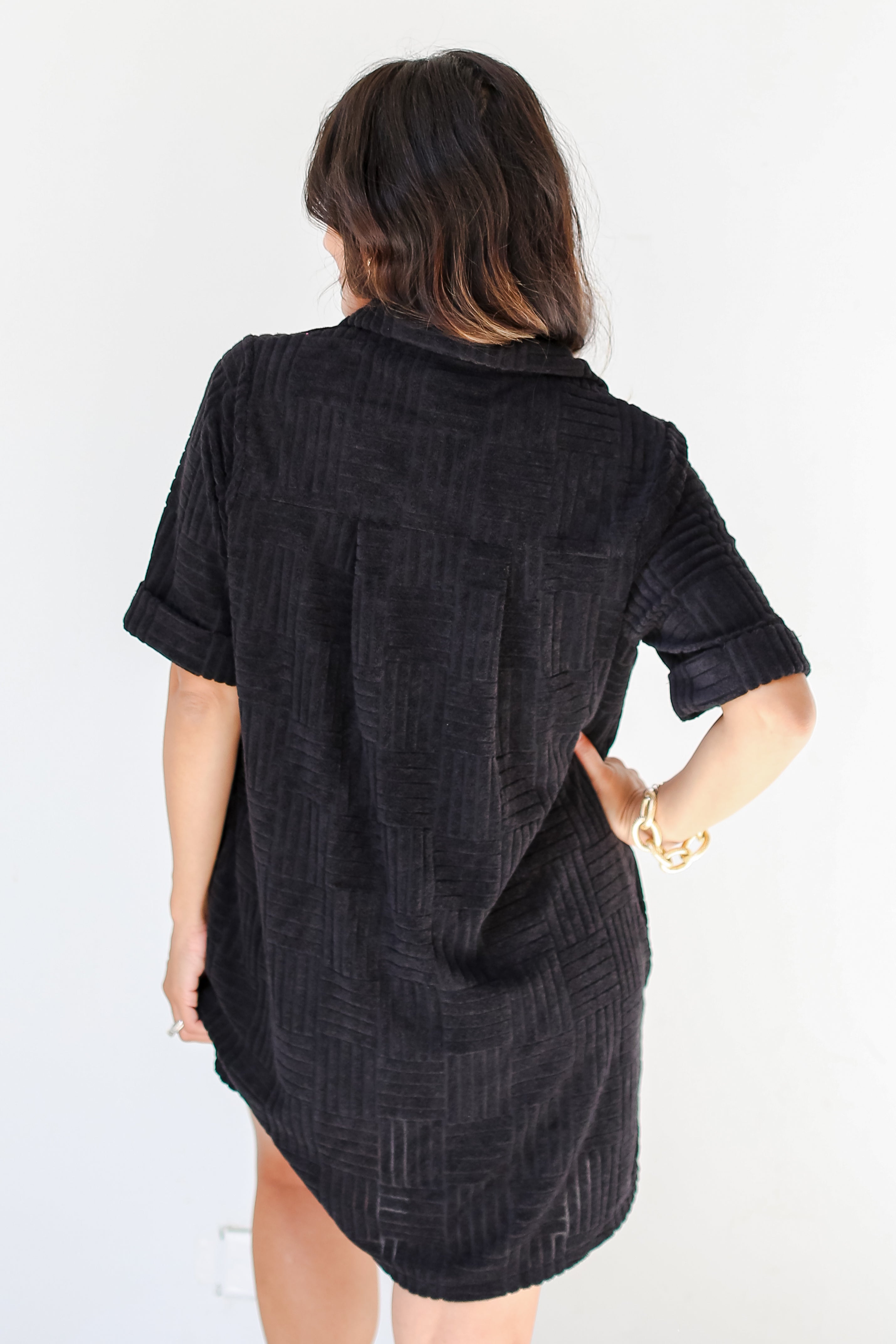black Terry Cloth Mini Dress back view