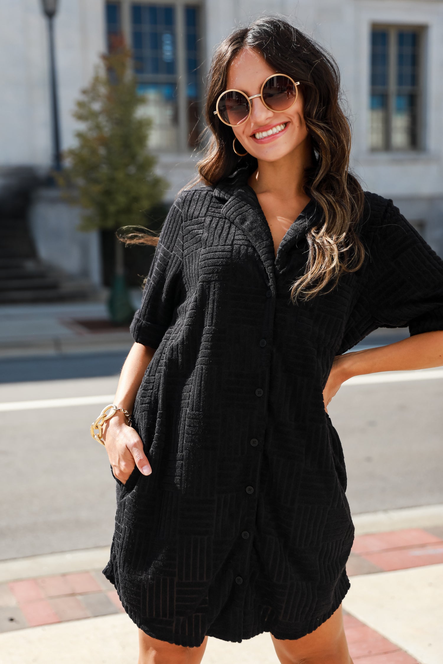 black Terry Cloth Mini Dress
