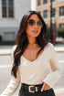 nude V-Neck Long Sleeve Bodysuit