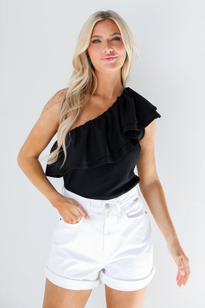 White Denim Shorts front view