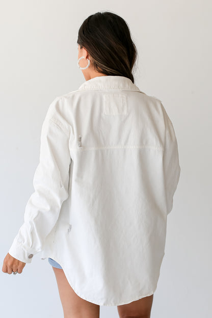 White Distressed Denim Jacket back view