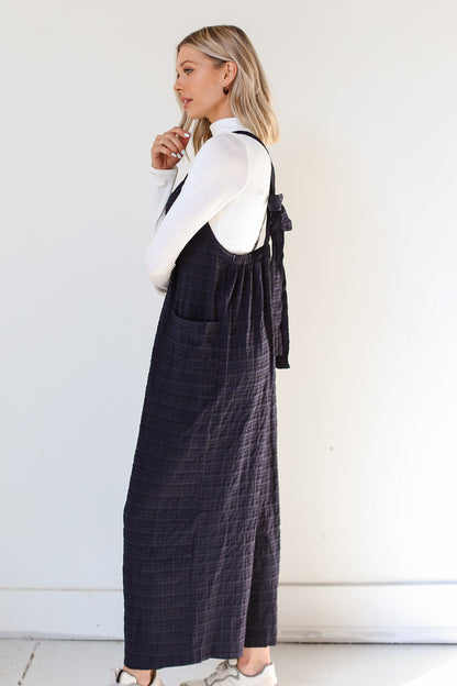black Textured Wide Leg Jumpsuit side view