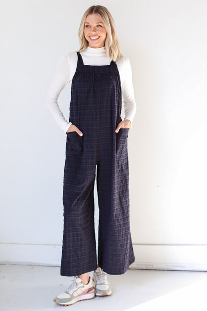 black Textured Wide Leg Jumpsuit on dress up model