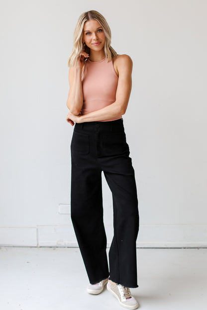black Wide Leg Jeans front view