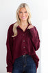 Reliably Cozy Wine Knit Button-Up Top