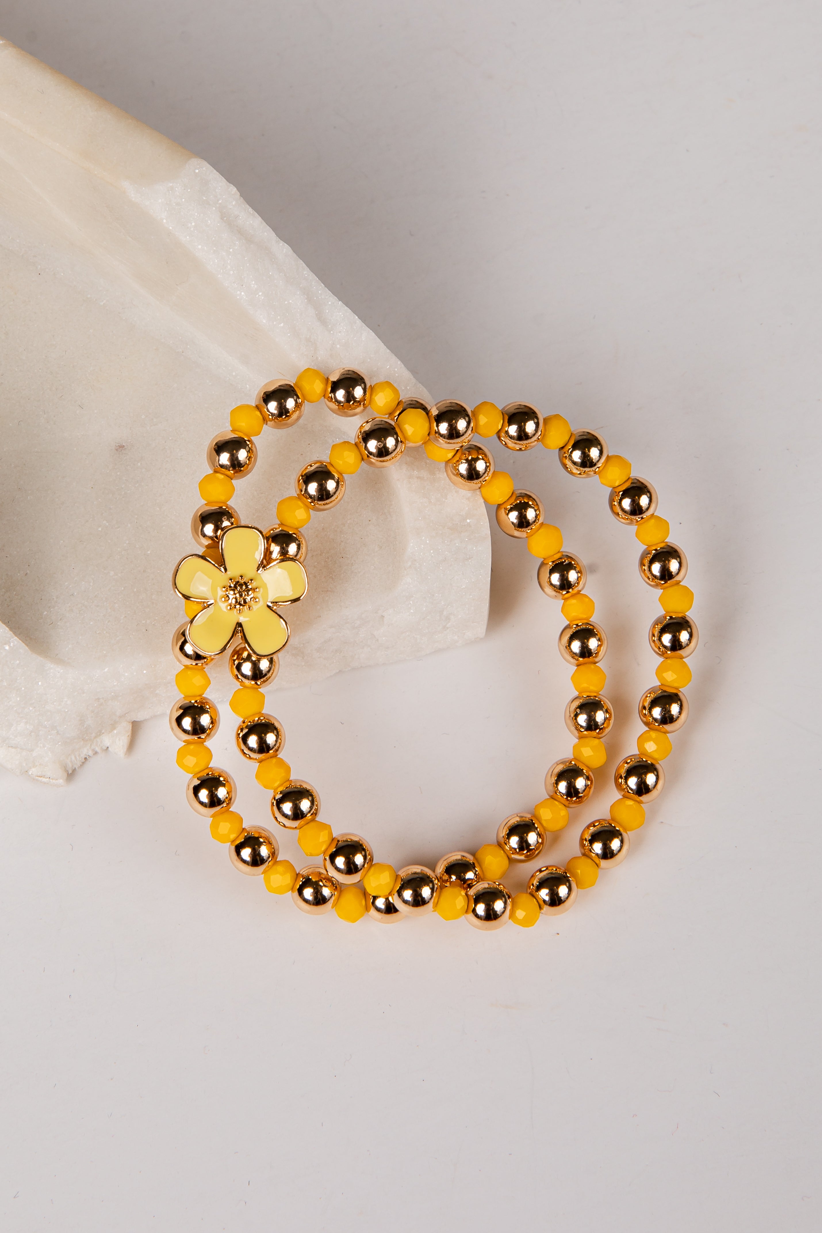 Sadie Yellow Flower Beaded Bracelet Set