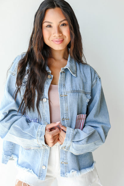 American Flag Vintage Denim Jacket front view